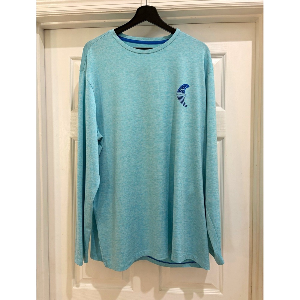 Vineyard Vines Performance Long Sleeve Crew Neck Whale Logo Graphic Tee Blue XL